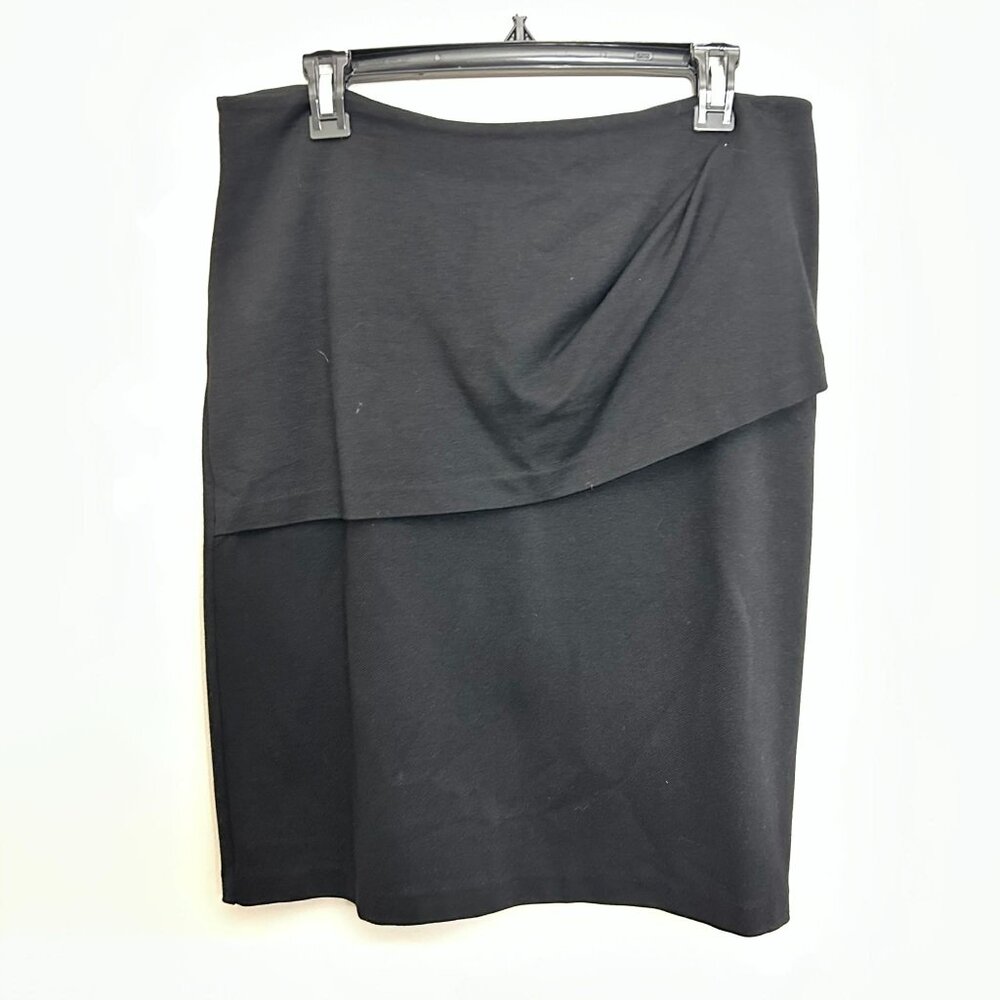 CAbi Style 3099 Overlay Black Ponte Knit Pencil Skirt Zip Back Size 10
